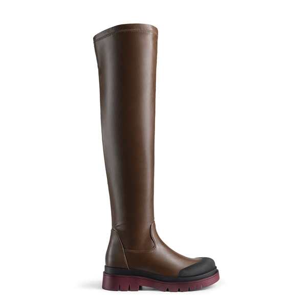 Thigh High Over The Knee Boots - BROWN PU - 2